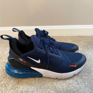 Navy Blue Athletic Sneakers with White and Red Accents